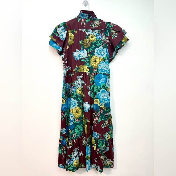Floral Midi Dress with Ruffle Sleeves - Burgundy Floral NWT - Picture 5 of 5
